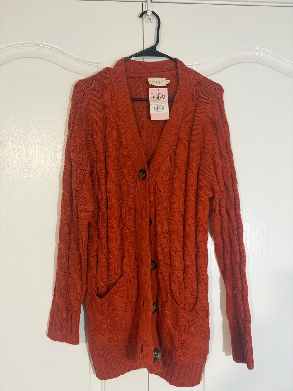 Cable-Knit Button-Front Cardigan Sweater - Rust